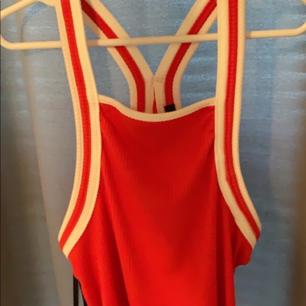 Bright red and white tank top